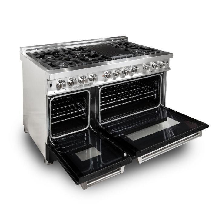 ZLINE 48 in. Dual Fuel Range with Black Matte Door & 48 in. Range Hood Appliance Package, 2KP-RABLMRH48