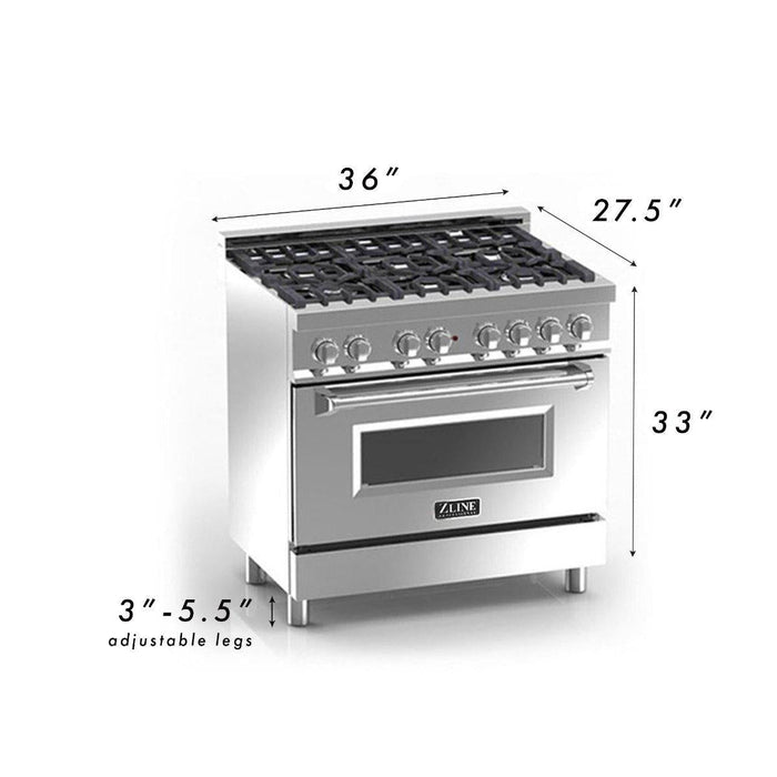 ZLINE 36 in. Professional Gas Burner/Electric Oven Stainless Steel Range with Blue Gloss Door, RA-BG-36