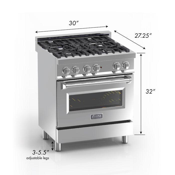 ZLINE 30 in. Professional Gas Burner/Electric Oven in DuraSnow® Stainless with Blue Matte Door, RAS-BM-30