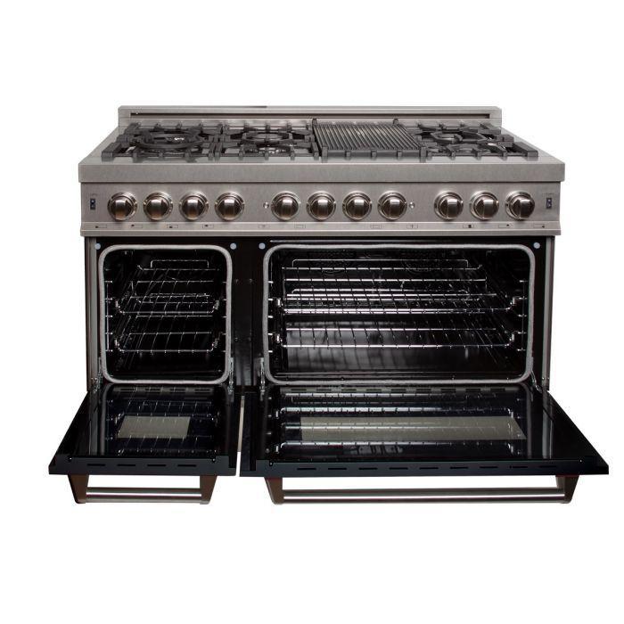 ZLINE 48 in. Professional Gas Burner/Electric Oven DuraSnow® Stainless 6.0 cu.ft. 7 Range with Black Matte Door, RAS-BLM-48