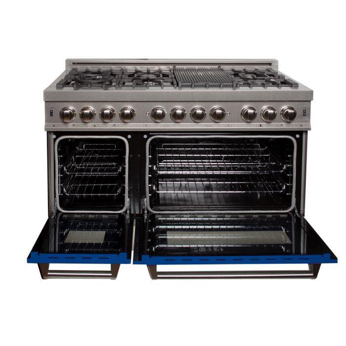 ZLINE 48 in. Professional Gas Burner/Electric Oven DuraSnow® Stainless 6.0 cu.ft. 7 Range with Blue Matte Door, RAS-BM-48