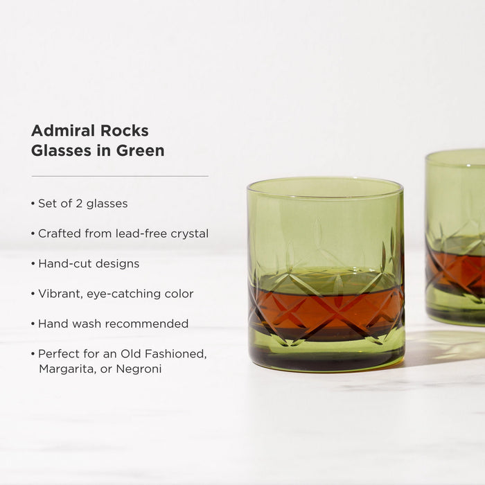 Admiral Crystal Rocks Glasses in Green Set of 2