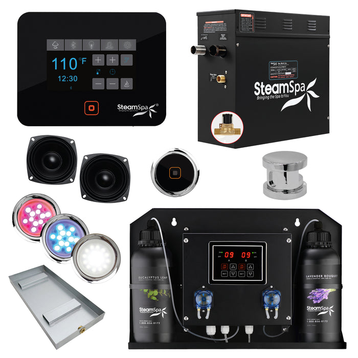 Black Series WiFi and Bluetooth 7.5kW QuickStart Steam Bath Generator Package with Dual Aroma Pump in Polished Chrome