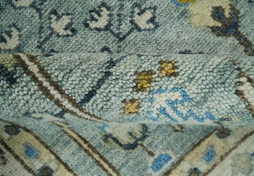 Ready to Ship 8x10, 9x12 Aqua and Ivory Tree Design Hand Knotted Wool Area Rug