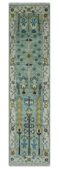 Ready to Ship 8x10, 9x12 Aqua and Ivory Tree Design Hand Knotted Wool Area Rug