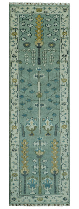 Ready to Ship 8x10, 9x12 Aqua and Ivory Tree Design Hand Knotted Wool Area Rug