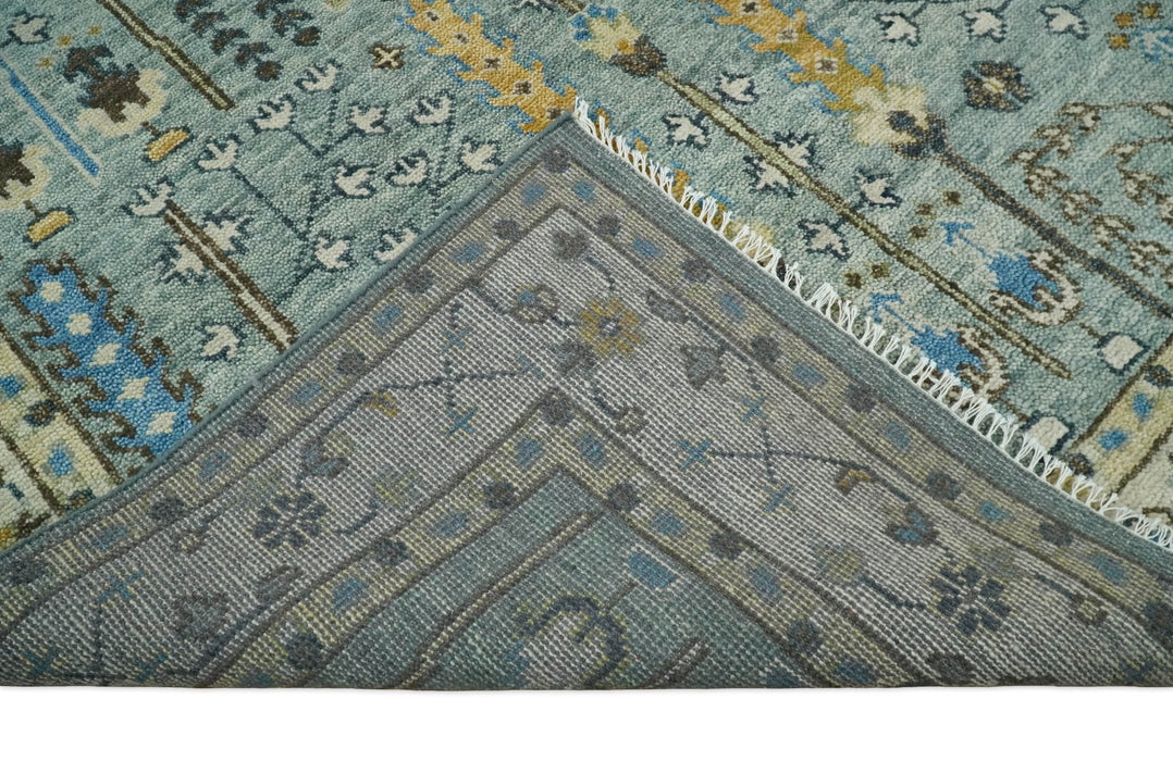 Ready to Ship 8x10, 9x12 Aqua and Ivory Tree Design Hand Knotted Wool Area Rug