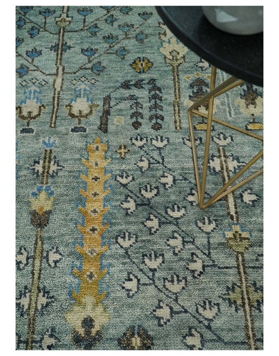 Ready to Ship 8x10, 9x12 Aqua and Ivory Tree Design Hand Knotted Wool Area Rug