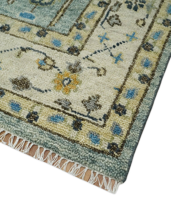 Ready to Ship 8x10, 9x12 Aqua and Ivory Tree Design Hand Knotted Wool Area Rug