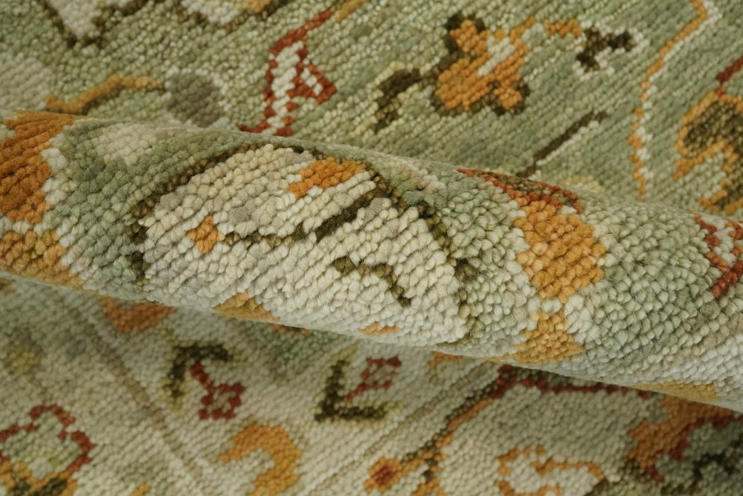 Ready to Ship 8x10, 9x12,10x14 Hand Knotted Green and beige Traditional Vintage Style Antique Wool Rug