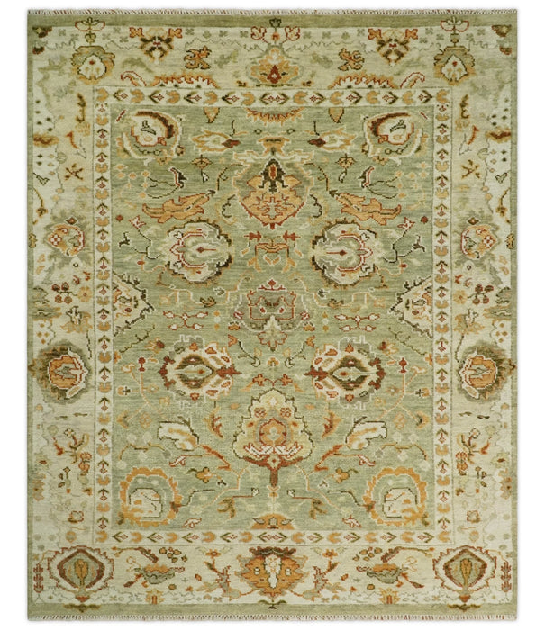 Ready to Ship 8x10, 9x12,10x14 Hand Knotted Green and beige Traditional Vintage Style Antique Wool Rug