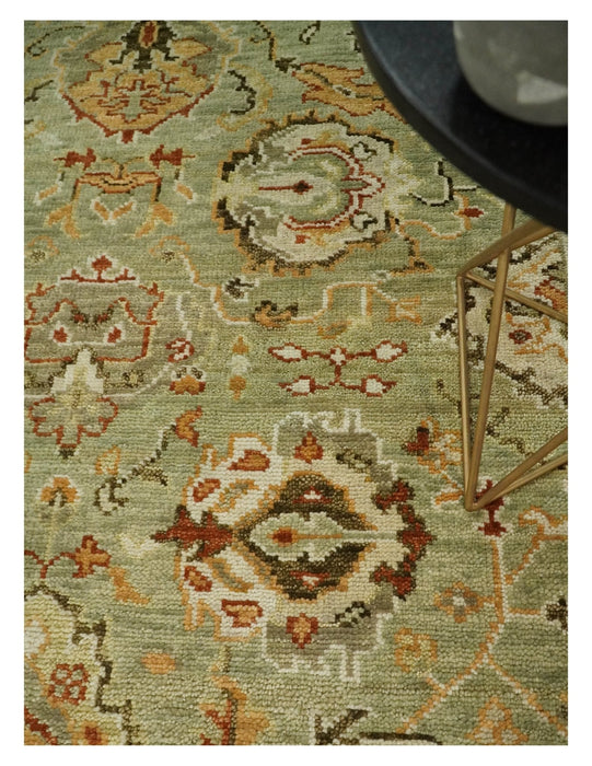 Ready to Ship 8x10, 9x12,10x14 Hand Knotted Green and beige Traditional Vintage Style Antique Wool Rug