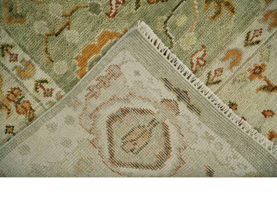 Ready to Ship 8x10, 9x12,10x14 Hand Knotted Green and beige Traditional Vintage Style Antique Wool Rug