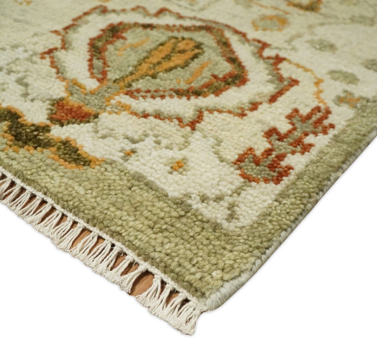 Ready to Ship 8x10, 9x12,10x14 Hand Knotted Green and beige Traditional Vintage Style Antique Wool Rug