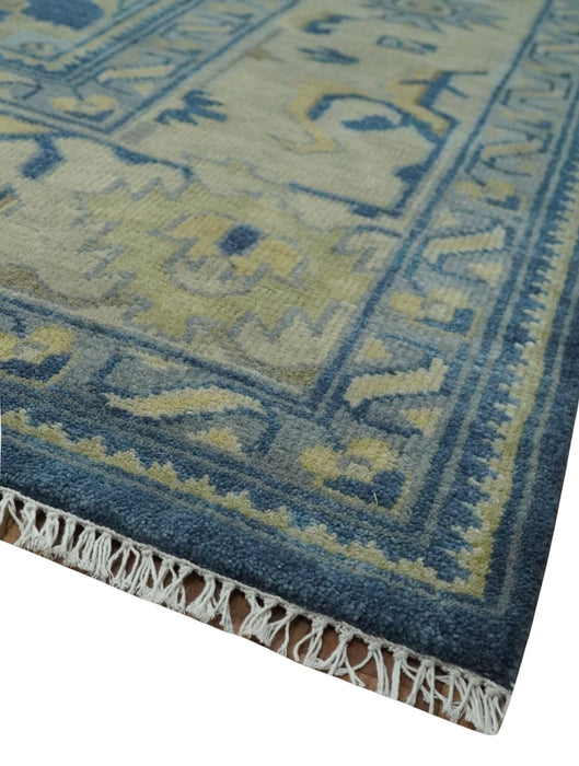 Ready to Ship 9x12 Hand Knotted Blue and Beige Traditional Oushak Wool Rug
