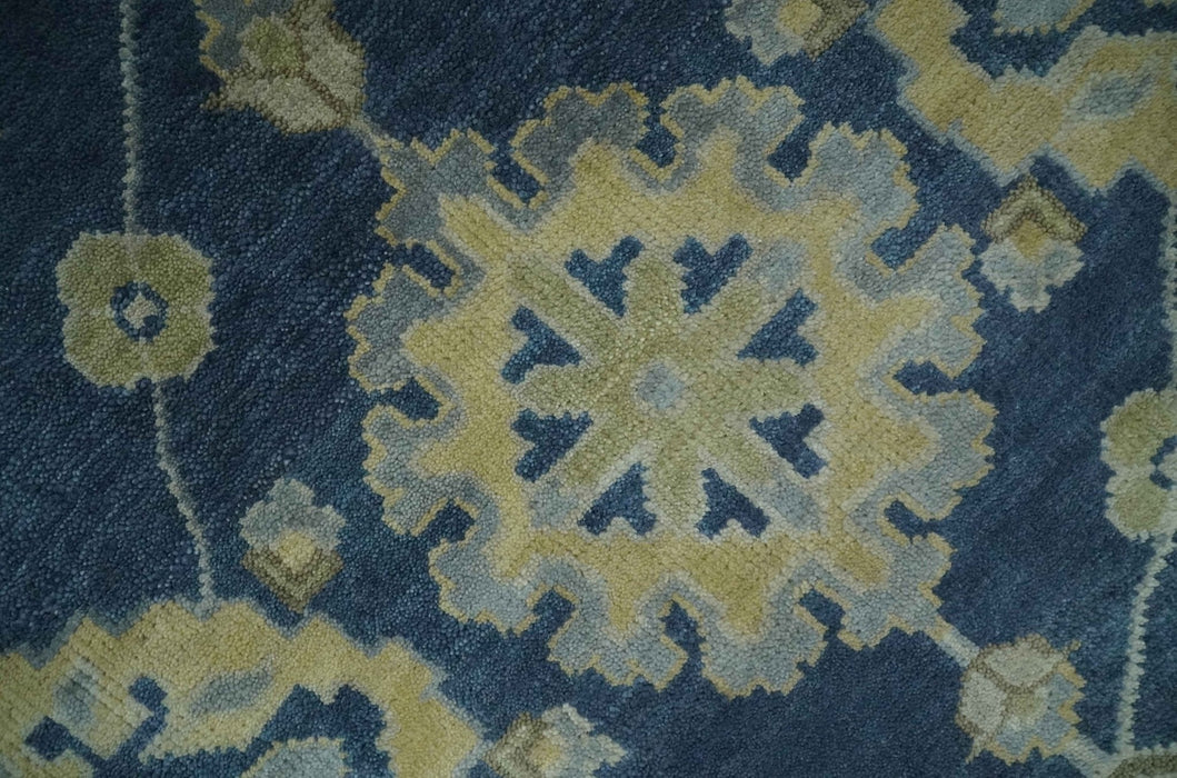 Ready to Ship 9x12 Hand Knotted Blue and Beige Traditional Oushak Wool Rug