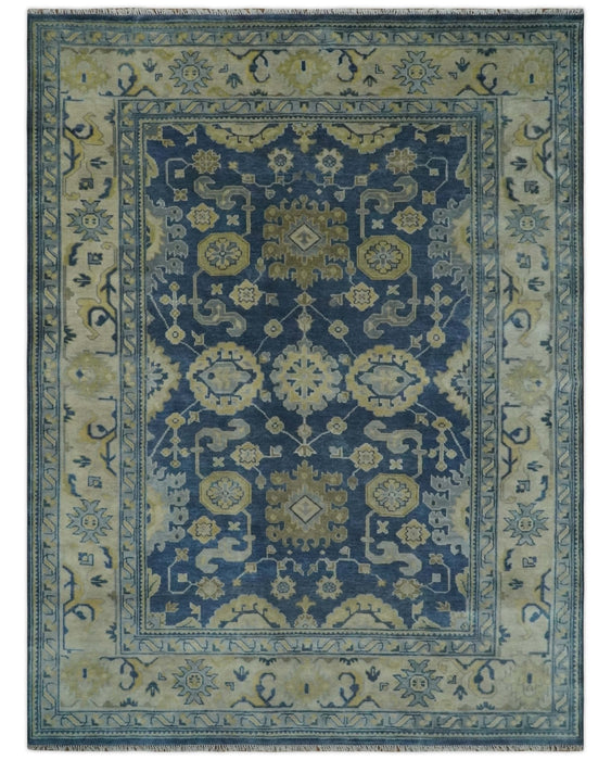 Ready to Ship 9x12 Hand Knotted Blue and Beige Traditional Oushak Wool Rug