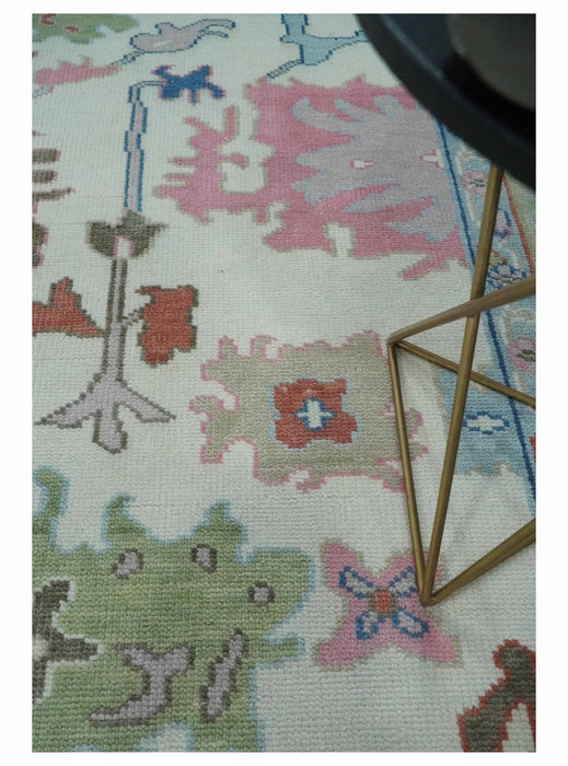 Ready to Ship 9x12 Ivory and Camel Hand Knotted Vibrant Colorful Traditional Oushak Wool Area Rug