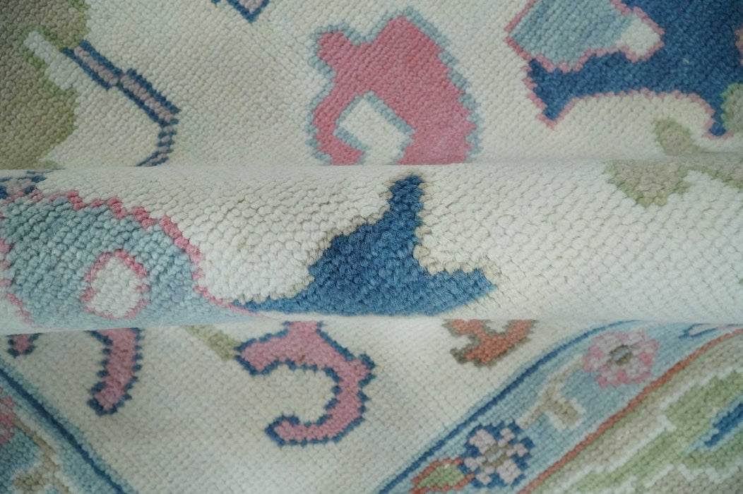Ready to Ship 9x12 Ivory and Camel Hand Knotted Vibrant Colorful Traditional Oushak Wool Area Rug