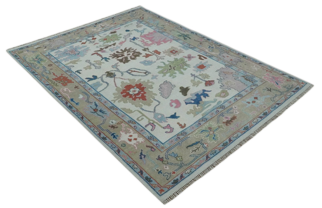 Ready to Ship 9x12 Ivory and Camel Hand Knotted Vibrant Colorful Traditional Oushak Wool Area Rug