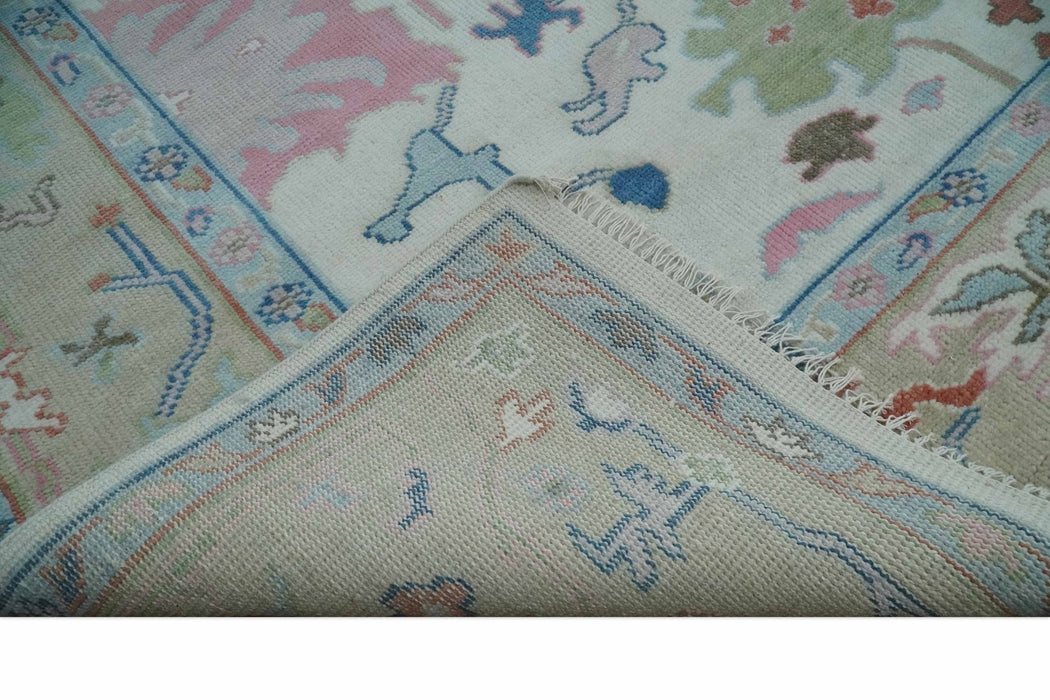 Ready to Ship 9x12 Ivory and Camel Hand Knotted Vibrant Colorful Traditional Oushak Wool Area Rug