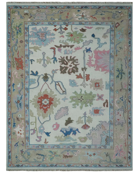 Ready to Ship 9x12 Ivory and Camel Hand Knotted Vibrant Colorful Traditional Oushak Wool Area Rug