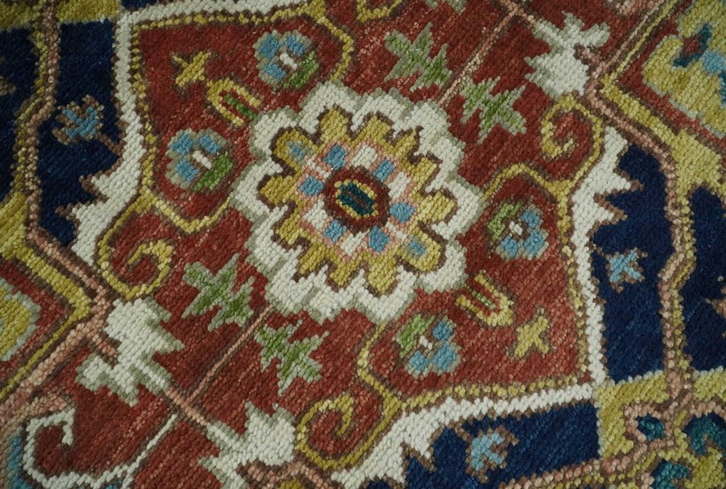 Ready to Ship 9x12 Rust and Blue Traditional Vintage Style Hand Knotted Wool Area Rug