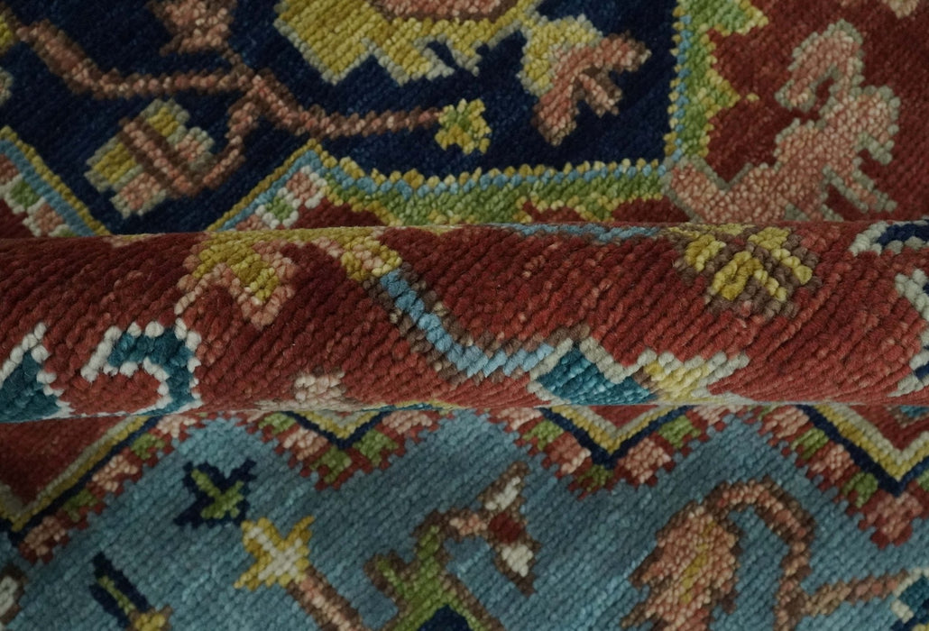 Ready to Ship 9x12 Rust and Blue Traditional Vintage Style Hand Knotted Wool Area Rug