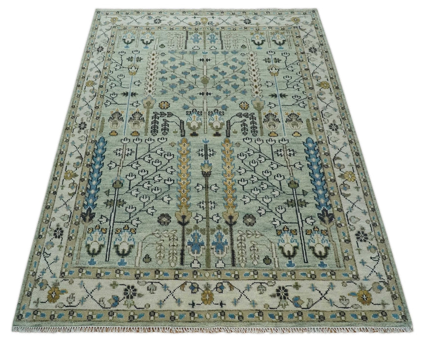 Ready to Ship Antique Moss Green and Ivory Hand Knotted Traditional Wool Area Rug