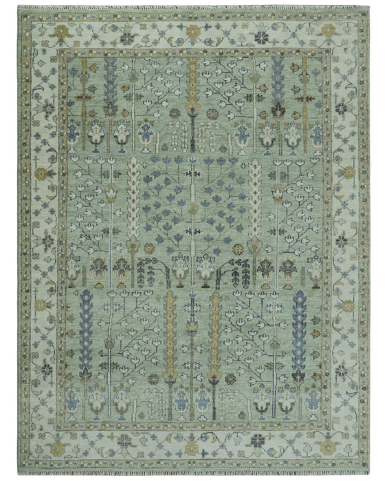 Ready to Ship Antique Moss Green and Ivory Hand Knotted Traditional Wool Area Rug