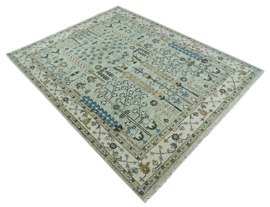 Ready to Ship Antique Moss Green and Ivory Hand Knotted Traditional Wool Area Rug