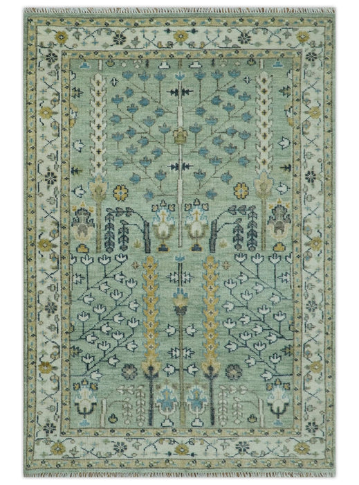 Ready to Ship Antique Moss Green and Ivory Hand Knotted Traditional Wool Area Rug