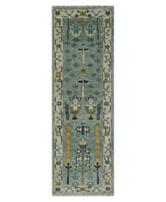 Ready to Ship Antique Moss Green and Ivory Hand Knotted Traditional Wool Area Rug