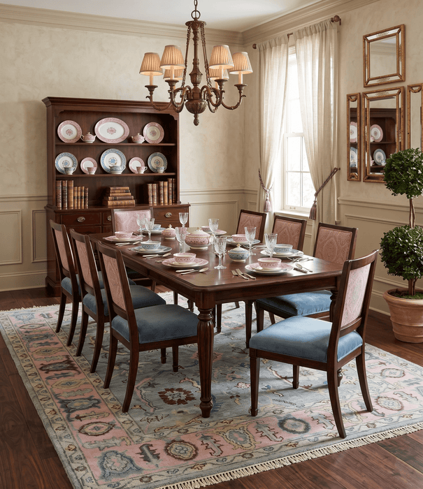 Ready to Ship Aqua and Pink Traditional Oushak Wool Area Rug