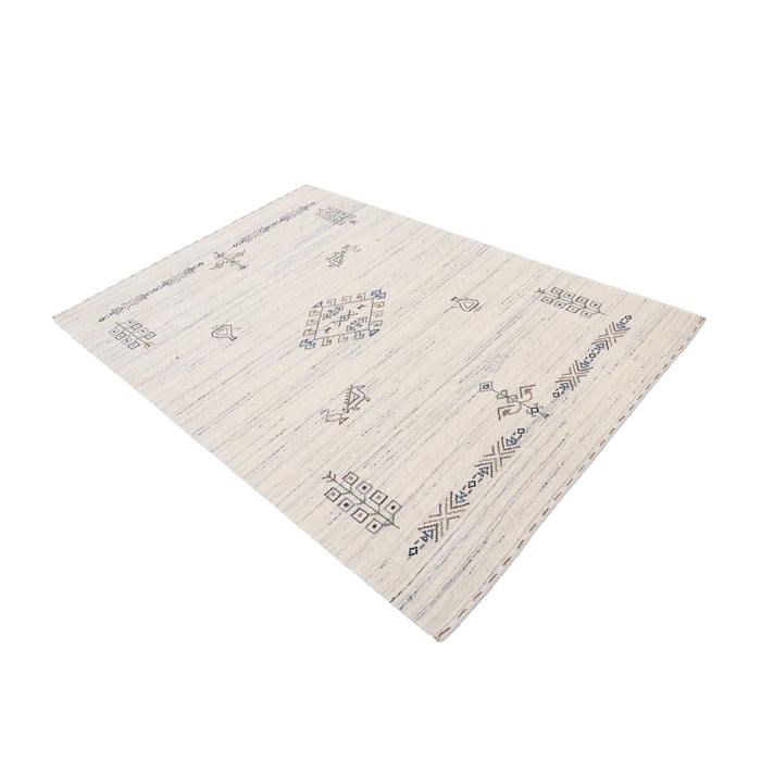 Ready to Ship Beige Tribal Center Medallion Hand Loomed Wool Rug
