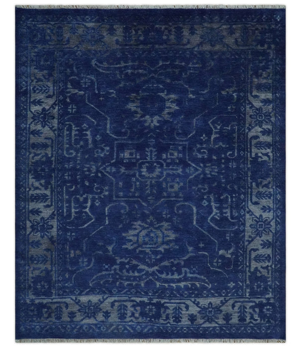 Ready to Ship Blue and Gray Hand knotted Oushak 8x10 and 9x12 wool Area Rug