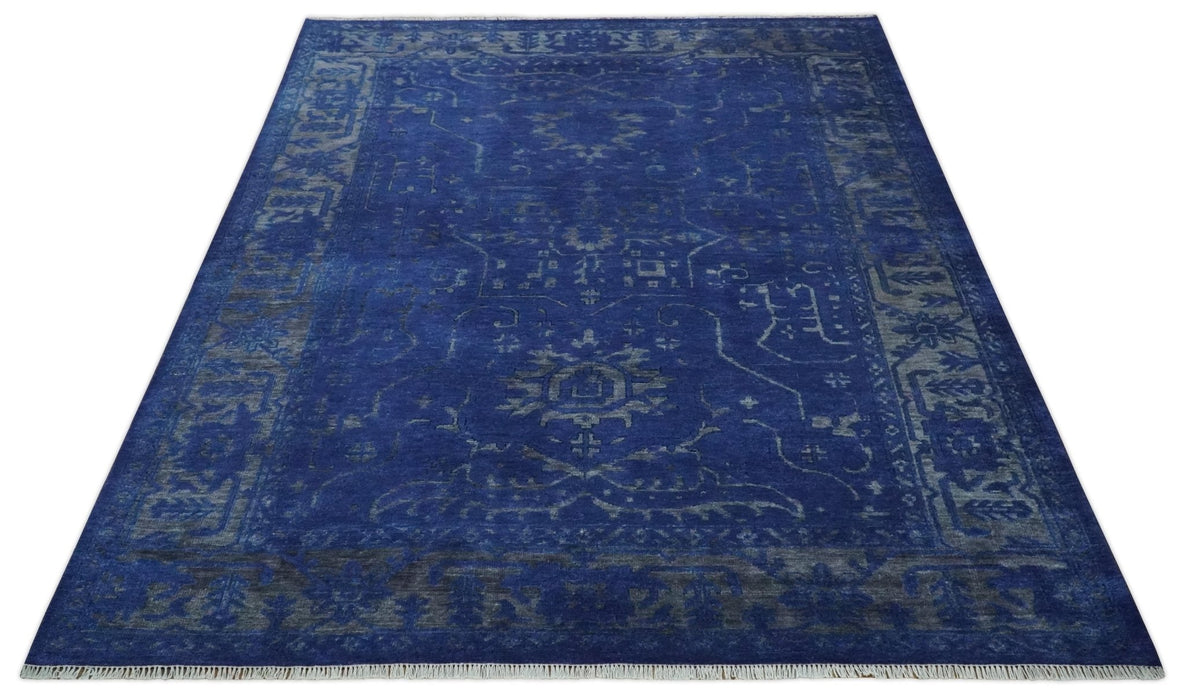 Ready to Ship Blue and Gray Hand knotted Oushak 8x10 and 9x12 wool Area Rug