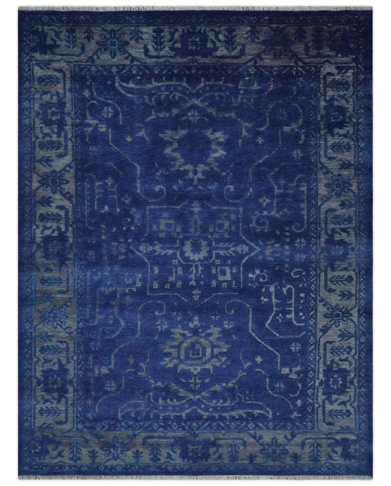 Ready to Ship Blue and Gray Hand knotted Oushak 8x10 and 9x12 wool Area Rug