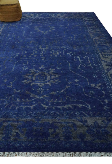 Ready to Ship Blue and Gray Hand knotted Oushak 8x10 and 9x12 wool Area Rug