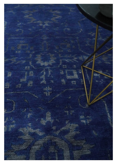 Ready to Ship Blue and Gray Hand knotted Oushak 8x10 and 9x12 wool Area Rug