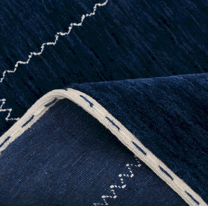 Ready to Ship Blue And White Modern Design Hand Loomed Wool Area Rug