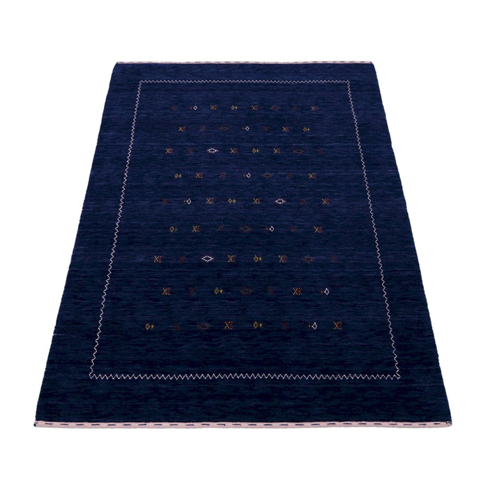 Ready to Ship Blue And White Modern Design Hand Loomed Wool Area Rug