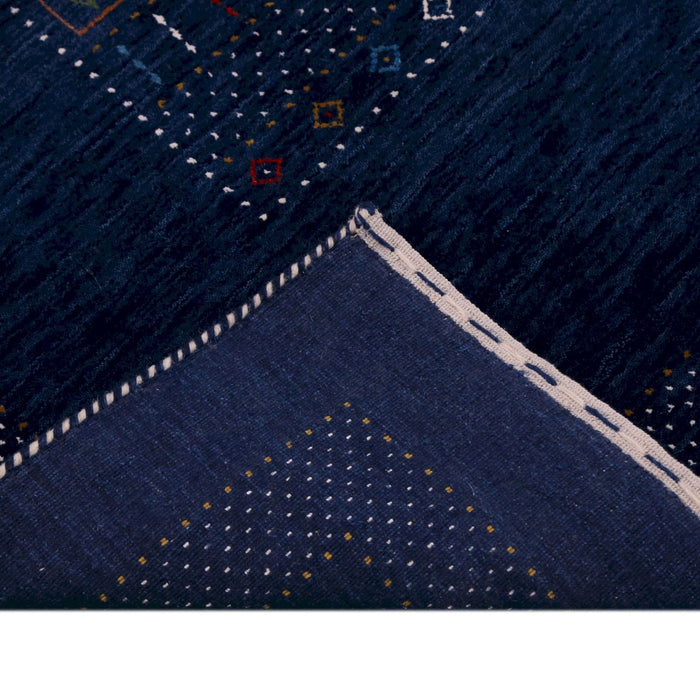 Ready to Ship Blue Center Pattern Hand Loomed Wool Area Rug