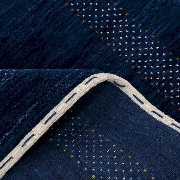 Ready to Ship Blue Center Pattern Hand Loomed Wool Area Rug