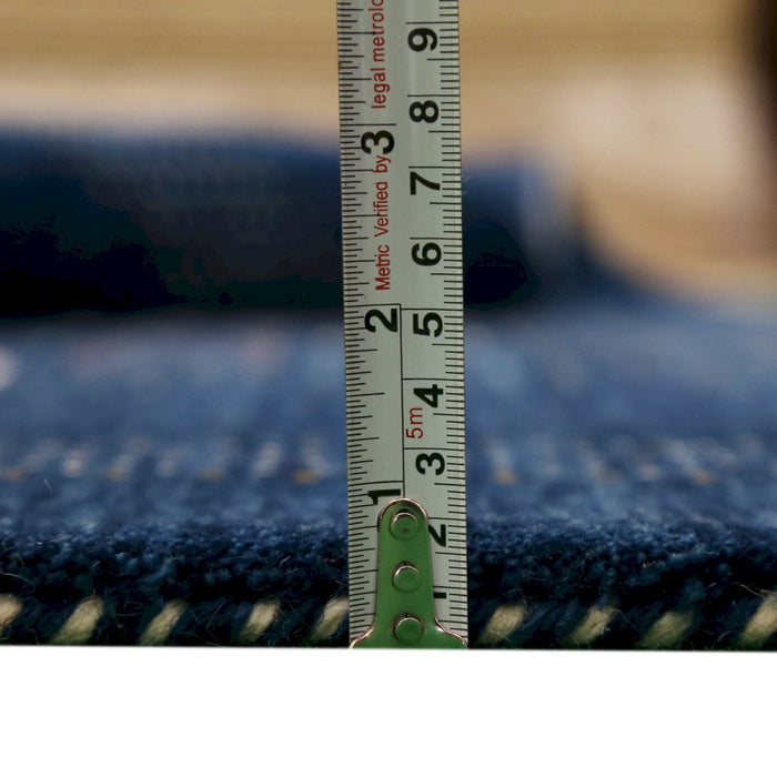 Ready to Ship Blue Center Pattern Hand Loomed Wool Area Rug