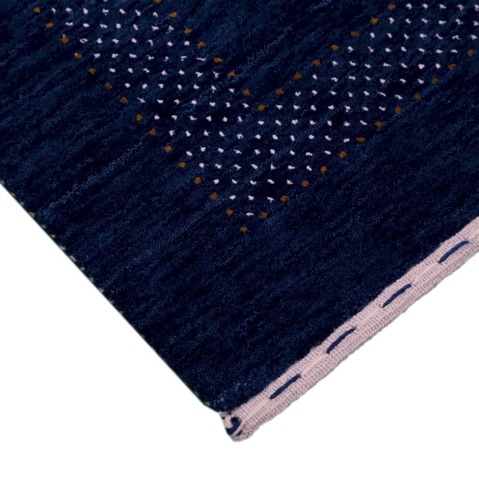 Ready to Ship Blue Center Pattern Hand Loomed Wool Area Rug