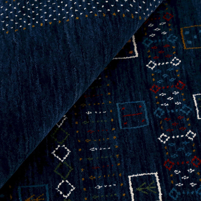 Ready to Ship Blue Center Pattern Hand Loomed Wool Area Rug