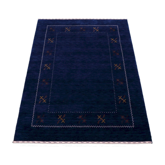 Ready to Ship Blue Tribal Border Design Hand Loomed Wool Area Rug