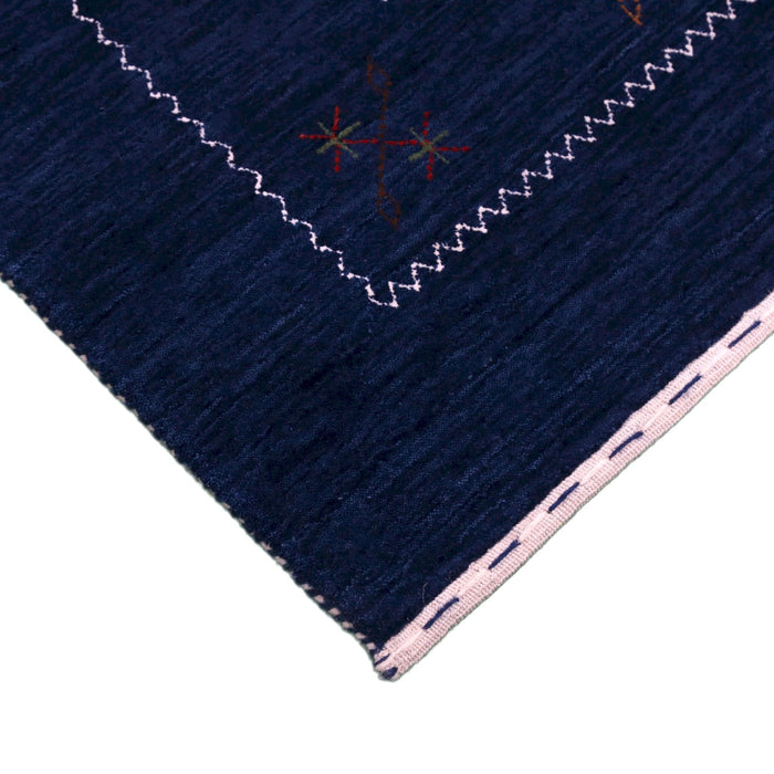 Ready to Ship Blue Tribal Border Design Hand Loomed Wool Area Rug
