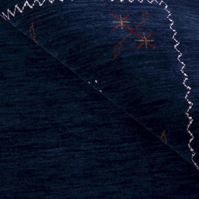 Ready to Ship Blue Tribal Border Design Hand Loomed Wool Area Rug